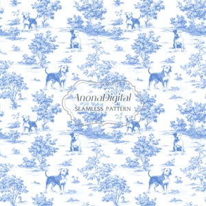 Padrão Toile De Jouy sem emendas, fundo de papel de parede American Pit Bull Terrier para presente para amantes de cães, impressão em tecido, download instantâneo para artesanato