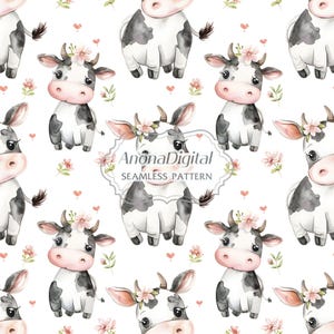Cute Cow Seamless Pattern, Digital File Cow Seamless Pattern, Cute Cow repeating for fabric sublimation, instant download digital paper