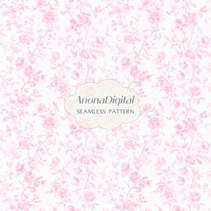 Toile De Jouy Seamless Pattern, Pink Vintage French Floral Pink & White Chinoiserie Background, Floral Digital Paper, Instant Download