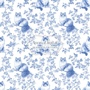 Motif sans couture toile de Jouy, fond de chat ragdoll pour cadeaux pour amoureux des chats, papier peint pour chambre d'enfant, impression sur tissu, téléchargement immédiat pour travaux manuels