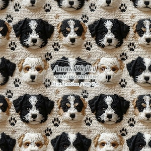 Puppy Embroidery Seamless Pattern, Digital Download, background for pet lover gifts, papers, fabrics, crafts