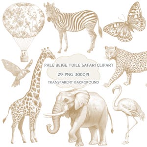 Pale Beige Toile De Jouy Safari Animal, Chinoiserie png, French Toile de Jouy Nursery Clipart, Digital Download, Baby Shower Toile Clipart