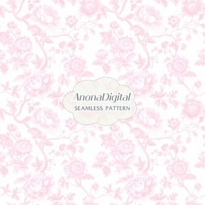Pink Toile De Jouy Floral Seamless Pattern Vintage Floral Chinoiserie Background Fabric Print French Toile Digital Paper Instant Download