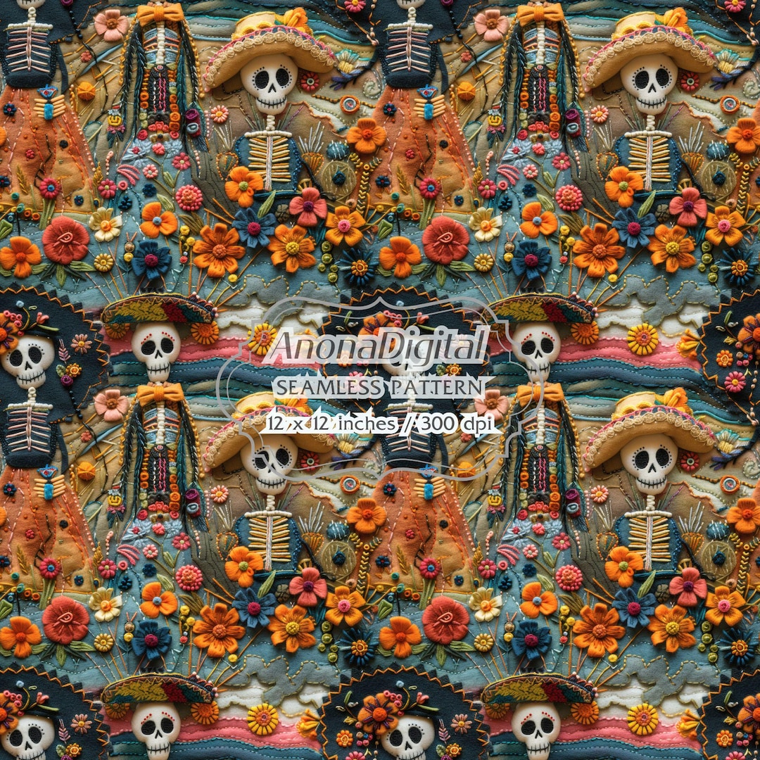 Mexican Day of the Dead Seamless Pattern, Digital Download, Background ...