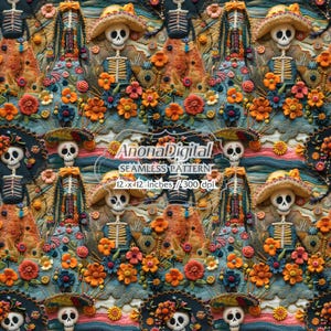 Mexicaanse dag van de doden naadloos patroon, digitale download, achtergrond voor papier, stoffen, knutselen