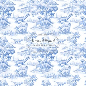 Modèle sans couture toile de Jouy dinosaure, fond de papier peint pour chambre d'enfant, impression sur tissu, papier numérique, téléchargement immédiat pour travaux manuels