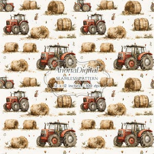 Naadloos patroon tractorboerderij hooi, digitale download, kinderachtergrond voor papier, stoffen, knutselen