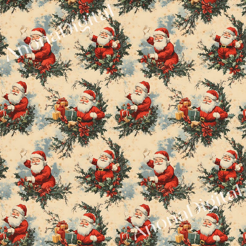 Christmas Vintage Santa Seamless Pattern, Santa Christmas Seamless ...