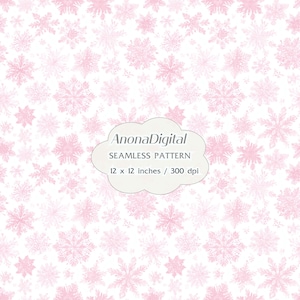 Rosa Toile jul snöflinga sömlöst mönster, digital nedladdning vinterunderland bakgrund för papper, hantverk