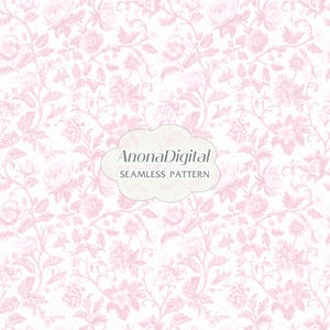 Toile de Jouy Vintage Pink Floral Seamless Pattern, Pink And White Floral Chinoiserie Background, instant download digital paper