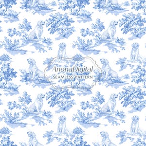 Motif sans couture toile de Jouy, fond de papier peint chien Golden Retriever pour cadeaux pour amoureux des chiens, impression sur tissu, téléchargement immédiat pour travaux manuels