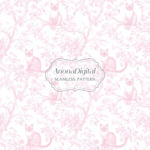 Chinoiserie rose toile de jouy chat siamois motif sans couture tissu papier imprime fond pour amoureux des chats cadeau Téléchargement instantané pour travaux manuels