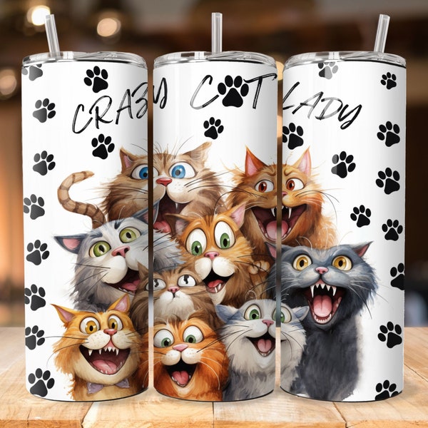 Crazy Cat Lady 20oz Tumbler Wrap Skinny Straight en Taps toelopend, Funny Cat Tumbler Wrap, Tumbler Sublimatie Design, Digitale Download PNG