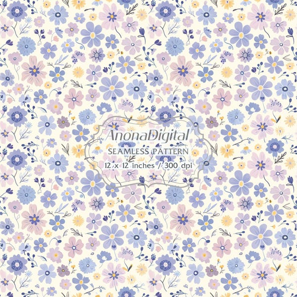 Spring Ditsy Floral Seamless Pattern, Digital Download, Boho Flowers background for papers, fabrics, crafts