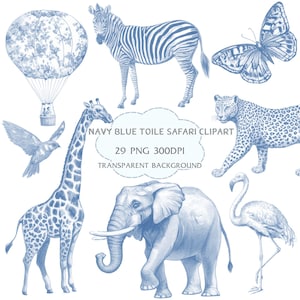 Navy Blue Toile De Jouy Safari Animal, Chinoiserie png, Toile Nursery Baby Shower Clipart, French Toile de Jouy, Digital Download