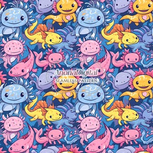 Niedliches Axolotls Nahtloses Muster, digitale Datei Axolotl Cartoon Muster Baby nahtlos für Stoffsublimation, sofortiger Download digitales Papier