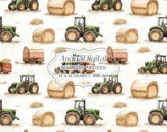 Tractor Farming Vehicles Hay Seamless Pattern, Digital Download, Kids background for papers, fabrics, crafts