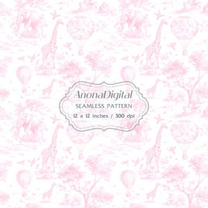 Roze toile de jouy-safari naadloos patroon, digitale download chinoiserie-achtergrond voor knutselen