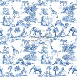 Chinoiserie Toile De Jouy Jungle Safari naadloze patroon stof papier wordt afgedrukt kinderkamer achtergrond voor kinderen Instant Download voor ambachten