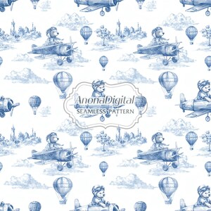 Modèle sans couture toile de jouy pilote, ours en peluche tissu, impressions sur papier chambre de bébé, fond de baby shower, téléchargement numérique instantané pour travaux manuels
