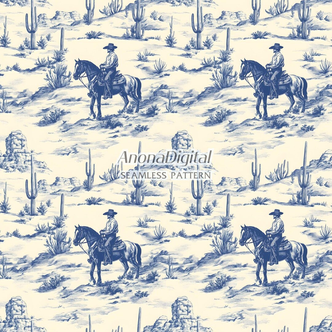 Toile De Jouy Vintage Cowboy Seamless Pattern Chinoiserie Fabric Paper ...