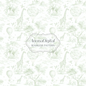 Chinoiseries vertes Toile de Jouy Safari motif sans couture tissu impressions sur papier fond de chambre d'enfant pour enfants téléchargement immédiat pour travaux manuels