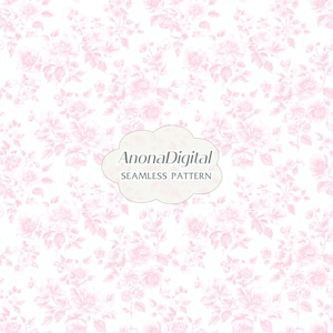 Pink Toile De Jouy Vintage Floral Seamless Pattern, Floral Chinoiserie Nursery Background, Floral Fabric Print, Instant Download for Crafts
