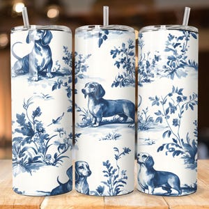 Dackel Hund Blau Toile 20 Unzen Tumbler Wrap Skinny Nahtlose Wurst Hund Design für Sublimation Geschenk für Hundeliebhaber Sofortiger digitaler Download