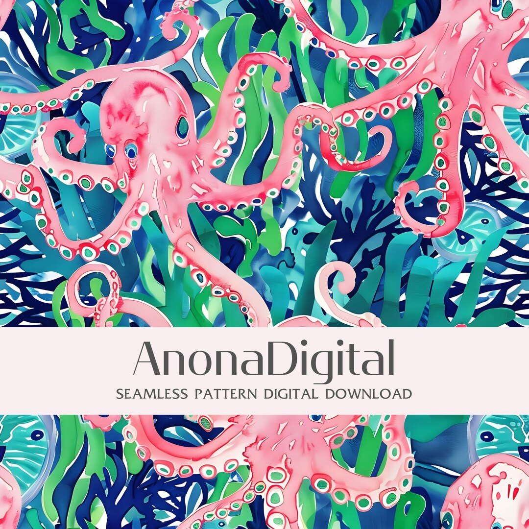 Octopus Seamless Pattern, Digital File Under the Sea Seamless Pattern ...