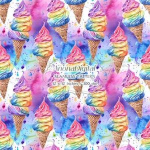 Eis Regenbogen Muster, digitaler Download, Aquarell Hintergrund für Geburtstagsgeschenke, Papiere, Stoffe