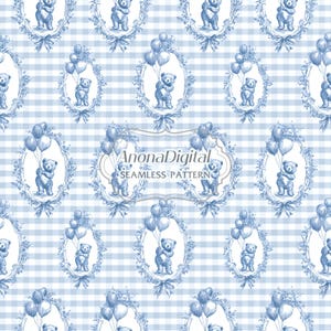 Toile De Jouy Musterdesign, Bogen Coquette Blumenstrauß Bär Stoff Papier Druck Kinderzimmer, Baby-Dusche-Hintergrund, Sofortiger digitaler Download