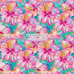 Hibiskus Blumen Musterdesign, Digitale Datei Hawaii Hibiskus Muster, Floral nahtlose für Stoff Sublimation, digitale Papier Download
