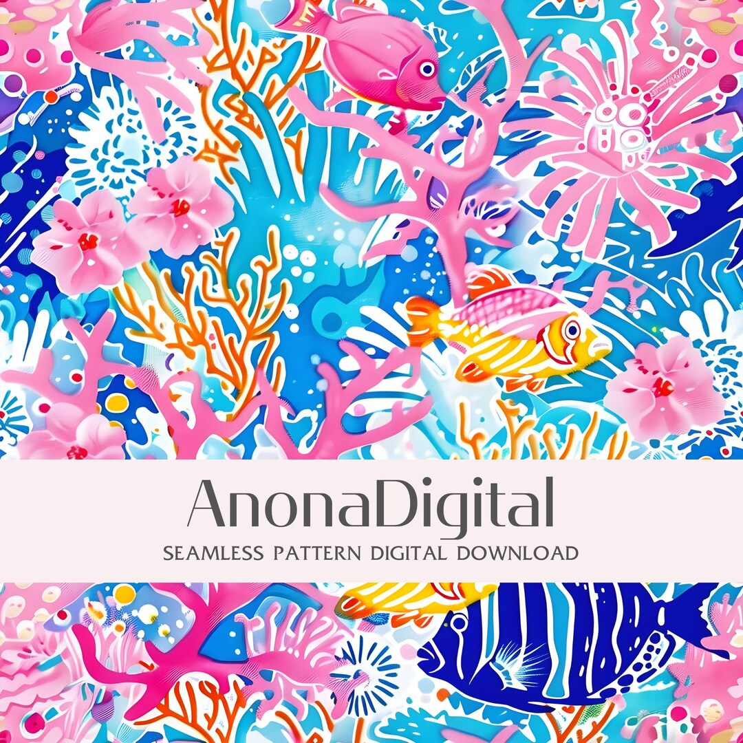 Coral Fish Seamless Pattern, Digital File Ocean Coral Fish Pattern ...