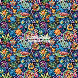Sea Turtles Seamless Pattern, Under The Sea repeating file for fabric sublimation, instant download digital paper surface design