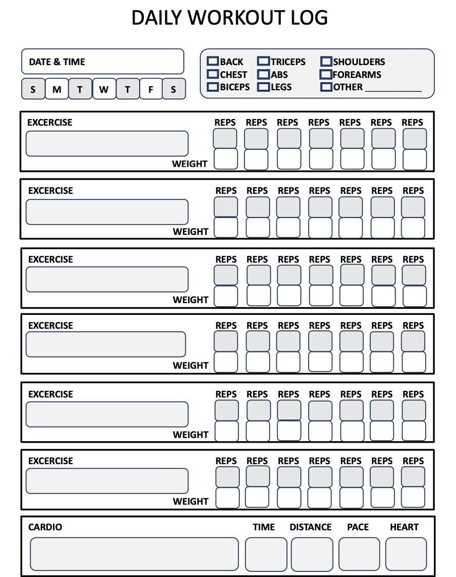 Daily Workout Log Printable - Etsy