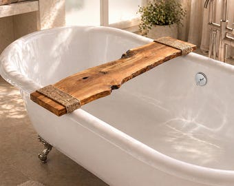 Luxury Bathtub Tray – Handmade Olive Wood Accent for Sanctuary | Bathroom Design