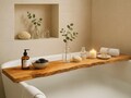 Luxury Olive Wood Bathtub Tray | Extra-Long and Non-Slip | Personalized Bath Caddy with Engraved Note for Yourself or Anniversary Gift