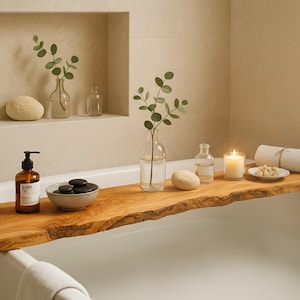 Luxury Olive Wood Bathtub Tray | Extra-Long and Non-Slip | Personalized Bath Caddy with Engraved Note for Yourself or Anniversary Gift