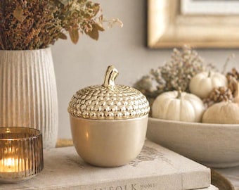 Eikelpot met deksel: taupe vaas, bosdecor in de herfst
