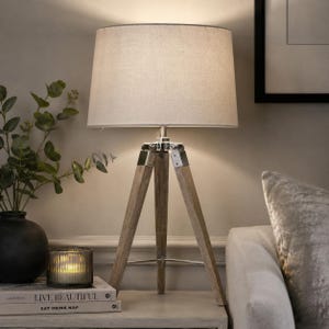 Grey Washed Wood Tripod Table Lamp Base ONLY | Modern Scandi Coastal Lighting
