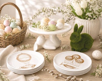 Bunny Cake Stand & Balloon Design Plates: Easter Decor, Wall Hanging, Easter Treats, Grass Rabbit