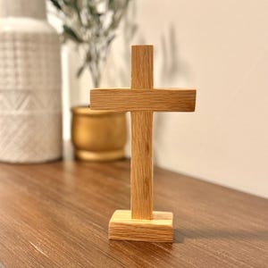 Handcrafted Oak Hardwood Cross with Stand - Small size