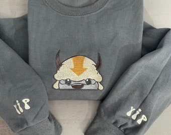 Handmade Ap.pa Avatar Embroidered Sweatshirt, Bison custom design Hoodie, Yip Yip Appa crewneck