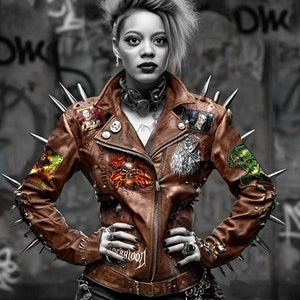 Punk Aesthetic Metal Spikes, Gothic Women Leather Studded Jacket