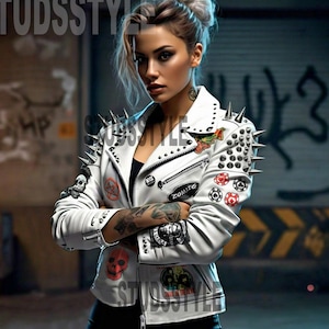 Biker Aesthetic Spikes Women Jacket, Patches Gothic Leather Punk