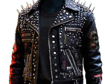 Stahl Spiked Gothic Nieten Herrenmode, Steampunk Patches Rocker Jacke