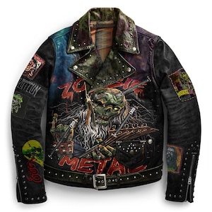 Handmade Men Studded Steampunk Leather Biker Jacket in Punk Patches Style