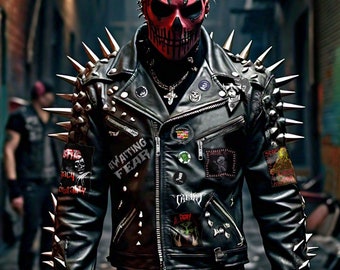Metal Heavy Steampunk Spikes, Leather Cannibal Corpse Men's, Jacket Handmade Gothic, Lemmy Misfit Party Wear, Adicts Rock Street Fashion,