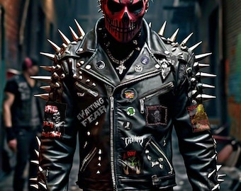 Metal Heavy Steampunk Spikes, Leather Cannibal Corpse Men's, Jacket Handmade Gothic, Lemmy Misfit Party Wear, Adicts Rock Street Fashion,