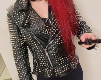 Edge Women Spikes Metal Gothic, Motorcycle Steampunk Studs Rock, Leather Jacket